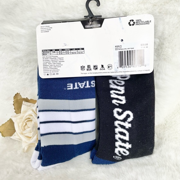 New w/tags PENN STATE NITTANY LIONS 2PK Crew NCAA SOCKS BLUE, White, grey, black - Picture 3 of 4